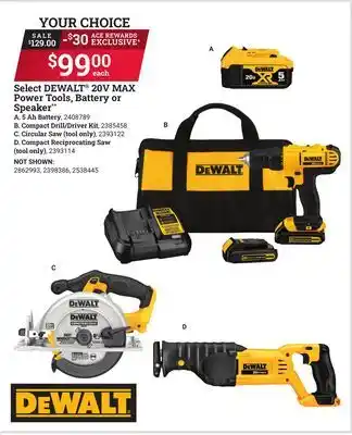 Ace Hardware Select DEWALT 20V MAX Power Tools, Battery or Speaker offer