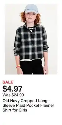 Old Navy Old Navy Cropped Long-Sleeve Plaid Pocket Flannel Shirt for Girls offer