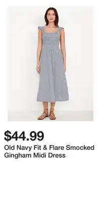 Old Navy Old Navy Fit & Flare Smocked Gingham Midi Dress offer