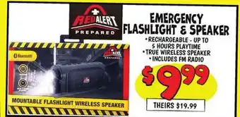 Ollie's EMERGENCY FLASHLIGHT & SPEAKERS offer