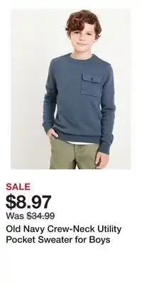 Old Navy Old Navy Crew-Neck Utility Pocket Sweater for Boys offer