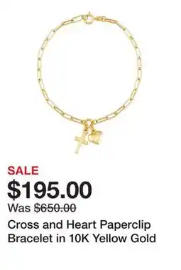 Belk Cross and Heart Paperclip Bracelet in 10K Yellow Gold offer