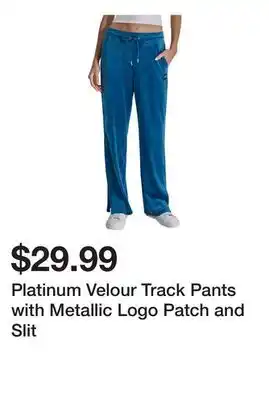 Belk Platinum Velour Track Pants with Metallic Logo Patch and Slit offer