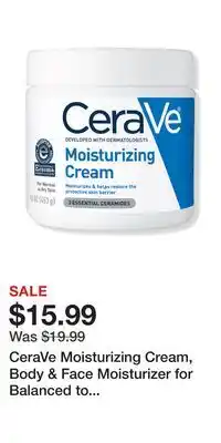 Ulta Beauty CeraVe Moisturizing Cream, Body & Face Moisturizer for Balanced to Dry Skin offer