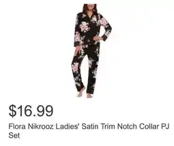 Costco Flora Nikrooz Ladies' Satin Trim Notch Collar PJ Set offer