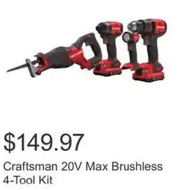 Costco Craftsman 20V Max Brushless 4-Tool Kit offer