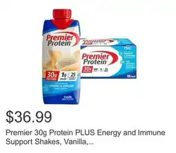 Costco Premier Protein PLUS Energy and Immune Support Shakes and Vanilla offer