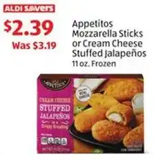 Aldi Appetitos Mozzarella Sticks or Cream Cheese Stuffed Jalapeños offer