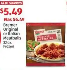 Aldi Bremer Original or Italian Meatballs offer