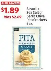 Aldi Savoritz Sea Salt or Garlic Chive Pita Crackers offer