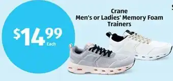 Aldi Crane Men's or Ladies' Memory Foam Trainers offer