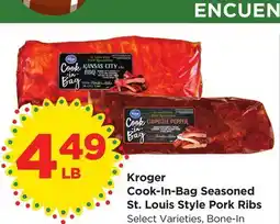 Food 4 Less Kroger Cook-In-Bag Seasoned St. Louis Style Pork Ribs offer