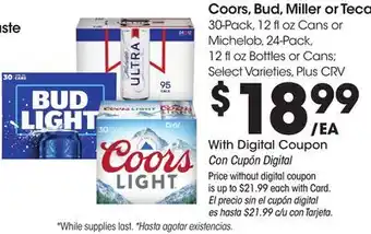 Ralphs Coors, Bud, Miller or Teca offer