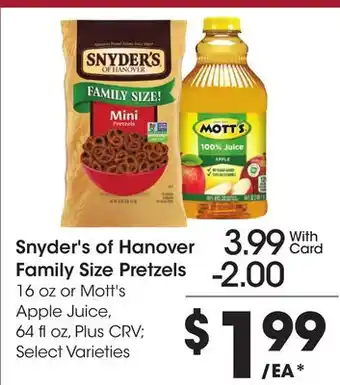 Ralphs Snyder's of Hanover Family Size Pretzels offer