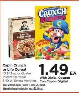 Food 4 Less Cap'n Crunch or Life Cereal offer