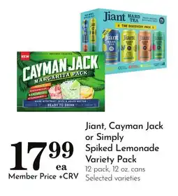 Pavilions Jiant, Cayman Jack or Simply Spiked Lemonade Variety Pack offer