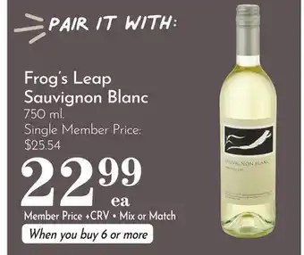 Pavilions Frog's Leap Sauvignon Blanc offer