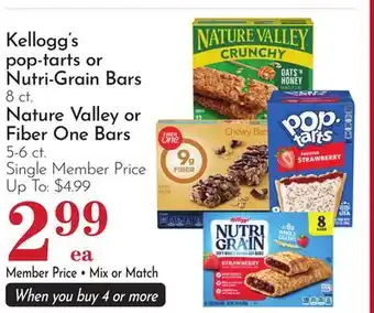 Pavilions Kellogg's pop-tarts or Nutri-Grain Bars 8 ct. Nature Valley or Fiber One Bars 5-6 ct offer