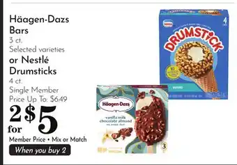 Pavilions Häagen-Dazs Bars 3 ct. Selected varieties or Nestlé Drumsticks 4 ct offer