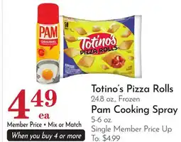 Pavilions Totino's Pizza Rolls 24.8 oz., Frozen Pam Cooking Spray 5-6 oz offer