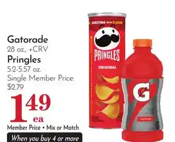 Pavilions Gatorade 28 oz., Pringles 5.2-5.57 oz offer