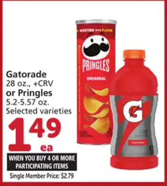 Vons Gatorade 28 oz., or Pringles 5.2-5.57 oz offer