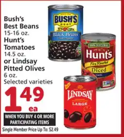 Vons Bush's Best Beans 15-16 oz. Hunt's Tomatoes 14.5 oz. or Lindsay Pitted Olives 6 oz offer