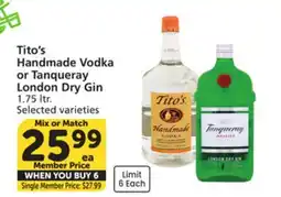 Vons Tito's Handmade Vodka or Tanqueray London Dry Gin offer