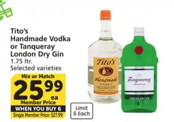 Vons Tito's Handmade Vodka or Tanqueray London Dry Gin offer