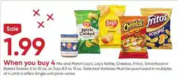 Stater Bros Lay's, Lay's Kettle, Cheetos, Fritos, Smartfood or Baked Snacks 5 to 10 oz. or Dips offer