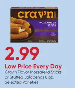 Stater Bros Crav'n Flavor Mozzarella Sticks or Stuffed Jalapeños offer