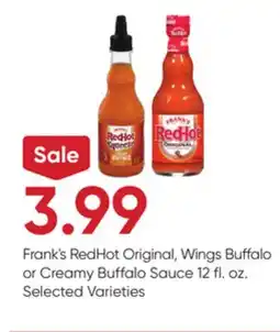 Stater Bros Frank's RedHot Original, Wings Buffalo or Creamy Buffalo Sauce offer