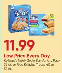 Stater Bros Kellogg's Nutri-Grain Bar Variety Pack 36 ct. or Rice Krispies Treats 40 or 52 ct offer