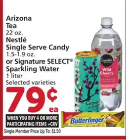 Albertsons Arizona Tea 22 oz. Nestlé Single Serve Candy 1.5-1.9 oz. or Signature SELECT Sparkling Water offer