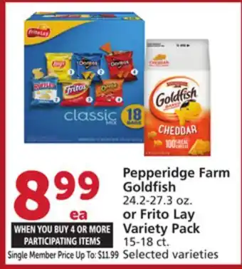 Albertsons Pepperidge Farm Goldfish 24.2-27.3 oz. or Frito Lay Variety Pack 15-18 ct offer