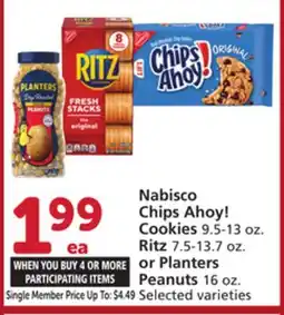 Albertsons Nabisco Chips Ahoy! Cookies 9.5-13 oz. Ritz 7.5-13.7 oz. or Planters Peanuts 16 oz offer