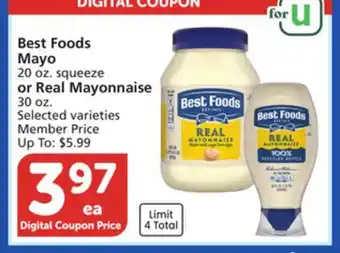 Albertsons Best Foods Mayo, 20 oz. squeeze or Real Mayonnaise, 30 oz offer