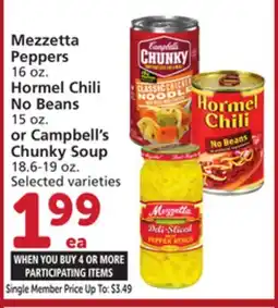 Albertsons Mezzetta Peppers 16 oz. Hormel Chili No Beans 15 oz. or Campbell's Chunky Soup 18.6-19 oz offer