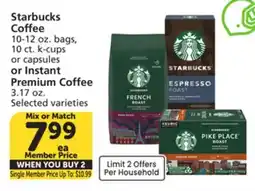 Albertsons Starbucks Coffee 10-12 oz. bags, 10 ct. k-cups or capsules or Instant Premium Coffee 3.17 oz offer