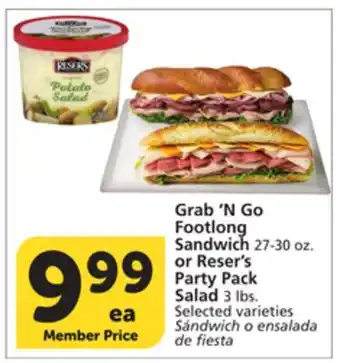 Albertsons Grab'N Go Footlong Sandwich, 27-30 oz. or Reser's Party Pack Salad, 3 lbs offer