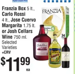 Smart & Final Franzia Box, Carlo Rossi, Jose Cuervo Margarita or Josh Cellars Wine offer