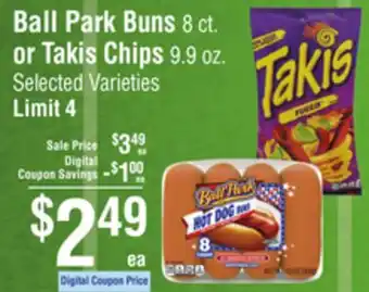 Smart & Final Ball Park Buns or Takis Chips offer