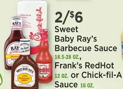 Heinen's Sweet Baby Ray's Barbecue Sauce 18.5-28 OZ., Frank's RedHot 12 OZ. or Chick-fil-A Sauce 16 OZ offer