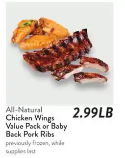 Fresh Thyme All-Natural Chicken Wings Value Pack or Baby Back Pork Ribs offer