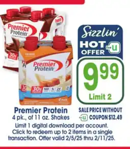 Jewel-Osco Premier Protein 4 pk., of 11 oz. Shakes offer