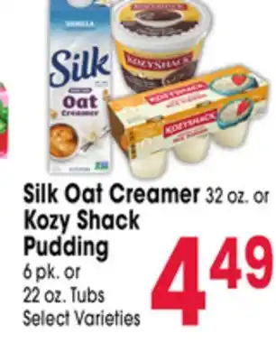 Jewel-Osco Silk Oat Creamer 32 oz. or Kozy Shack Pudding 6 pk. or 22 oz. Tubs offer