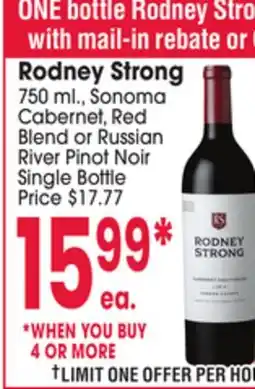 Jewel-Osco Rodney Strong 750 ml., Sonoma Cabernet, Red Blend or Russian River Pinot Noir offer