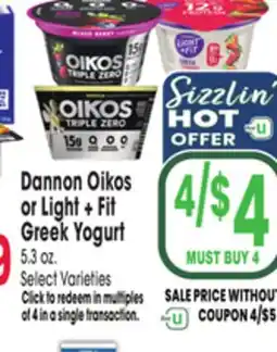 Jewel-Osco Dannon Oikos or Light + Fit Greek Yogurt offer