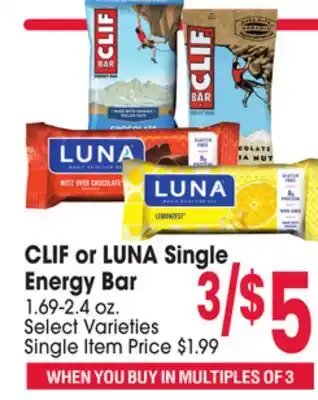 Jewel-Osco CLIF or LUNA Single Energy Bar offer