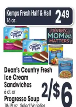 Jewel-Osco Dean's Country Fresh Ice Cream Sandwiches 6 ct or Progresso Soup 18-19 oz offer